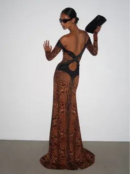 Ance Gria Octavia Long Sleeve Gown - Leopard Size M  for rent on The Volte - image 2