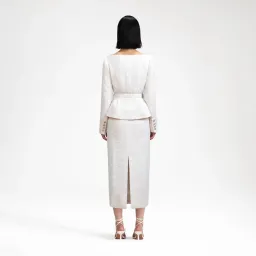 Self Portrait cream off shoulder boucle midi dress- Size 10 for rent on The Volte - image 3