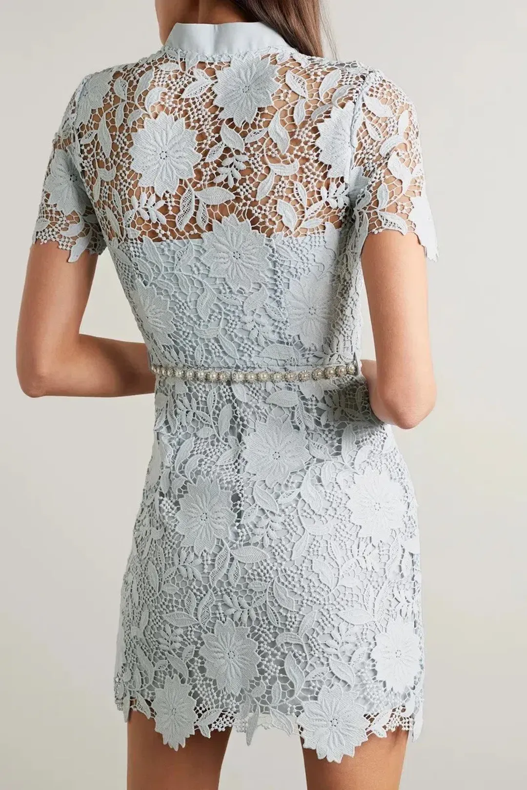Self Portrait blue guipure lace mini dress- Size 6 for rent on The Volte - main image