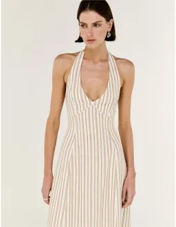 Staple The Label LOLA Halter Midi Dress XS Taupe White Stripe for rent on The Volte - image 2
