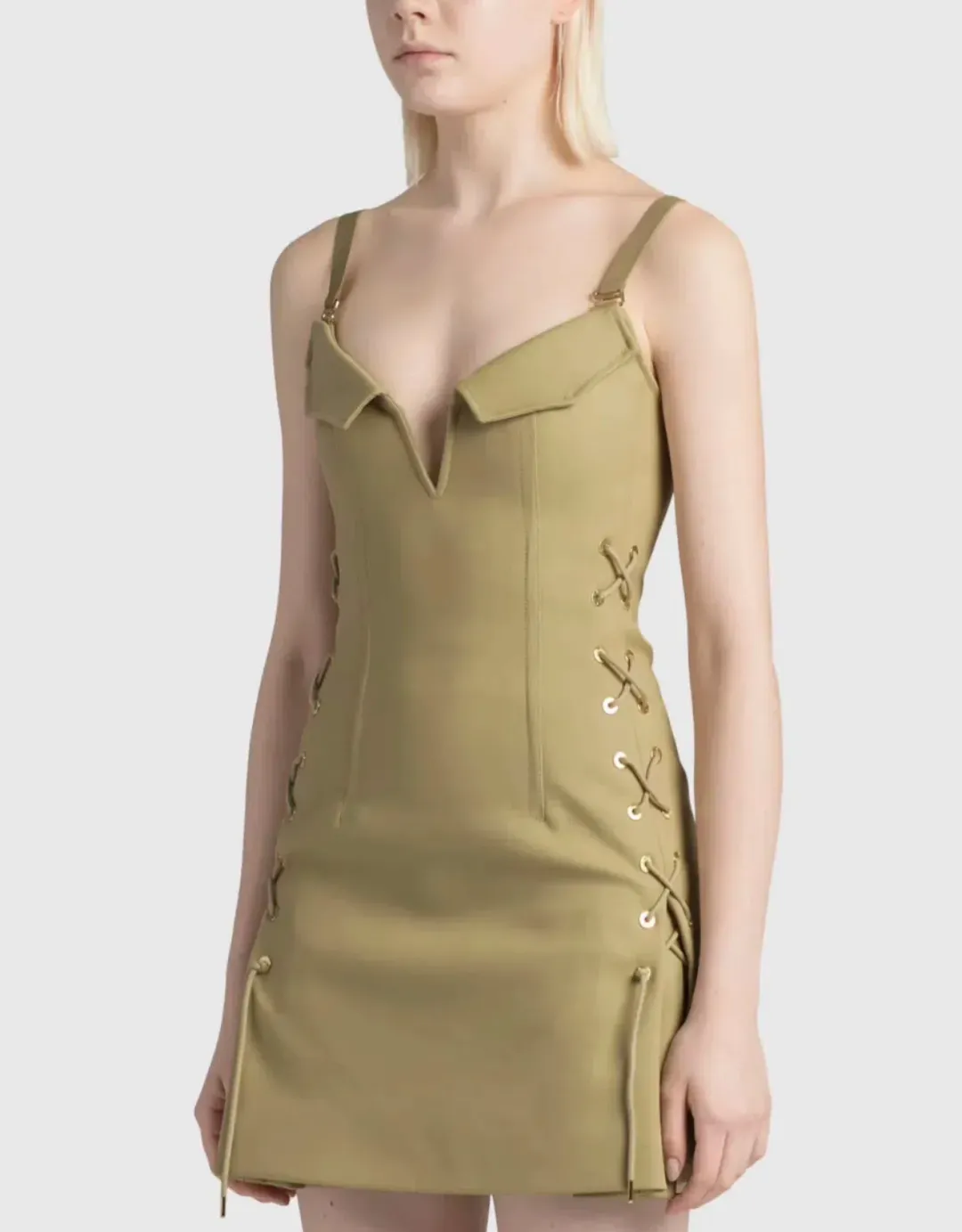 Dion Lee Laced Bonded Mini Dress in Sahara Size 8 for rent on The Volte - main image