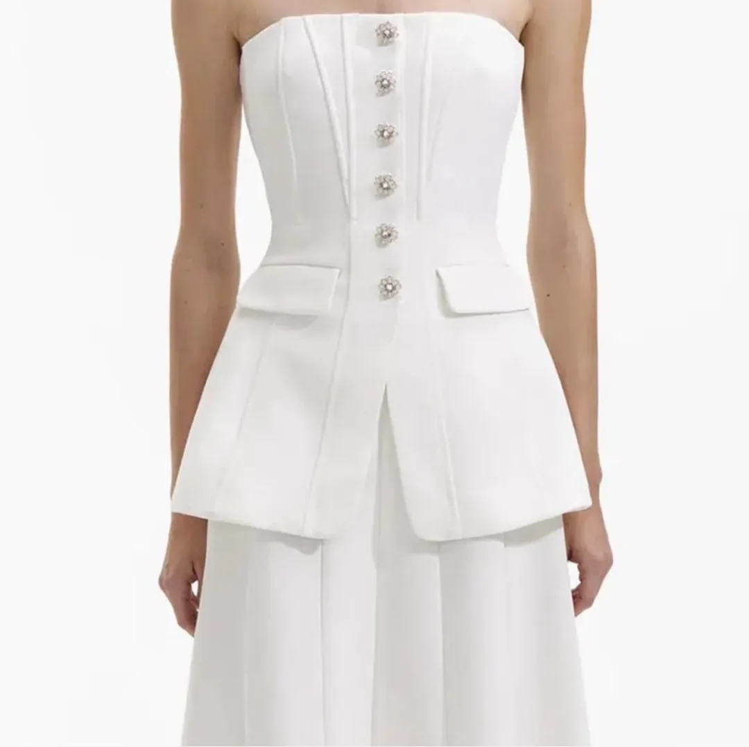 Self Portrait White Bandeau Crepe Midi Dress Size 10 for rent on The Volte - main image