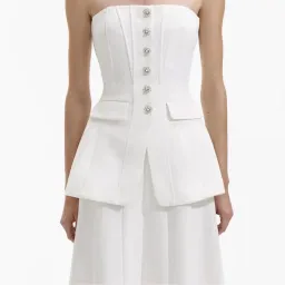 Self Portrait White Bandeau Crepe Midi Dress Size 10 for rent on The Volte - image 3