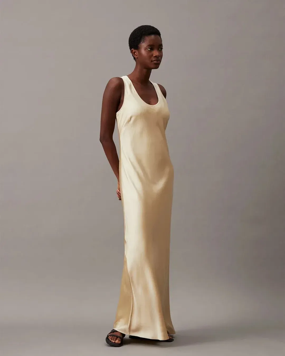 Minimalist Satin Evening Gown | Calvin Klein | Black Tie & Wedding Guest Dress Hire Brisbane for rent on The Volte - main image