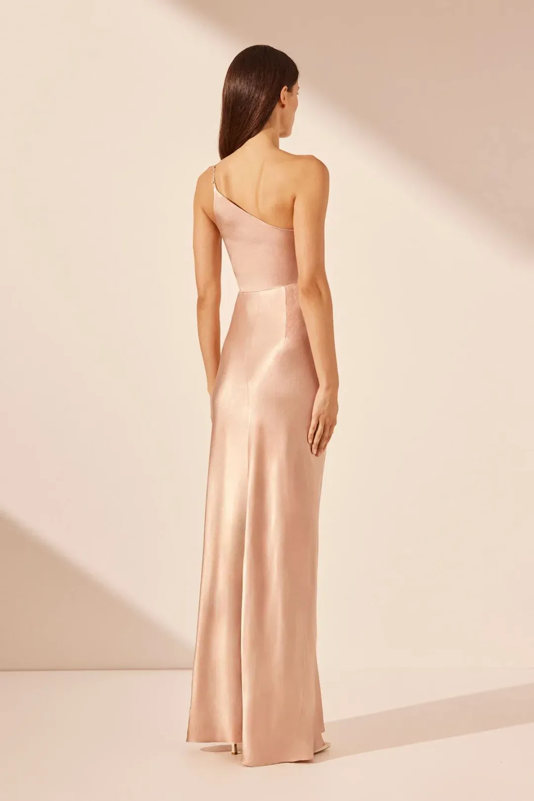 Shona Joy LA LUNE ASYMMETRICAL GATHERED MAXI DRESS - DESERT ROSE AU 6 for rent on The Volte - main image