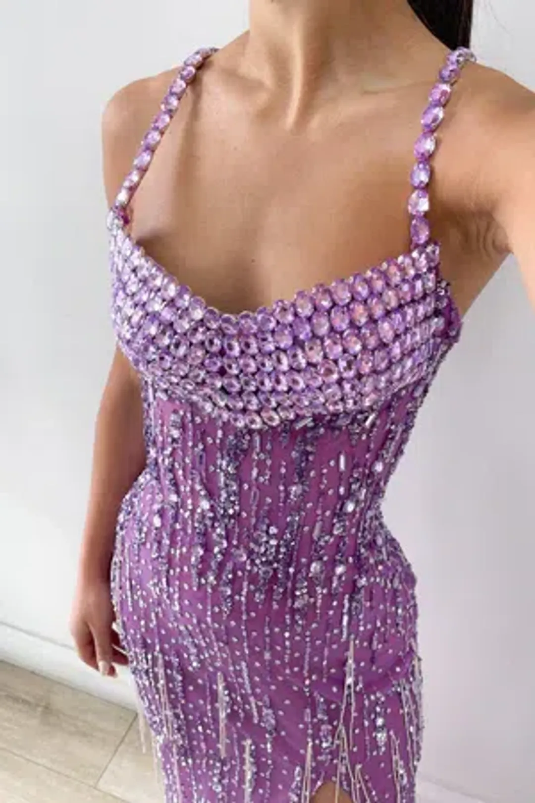 Albina Dyla Liberty Embellished Lilac Beaded Gown – Formal Maxi Dress Size 6 for rent on The Volte - main image