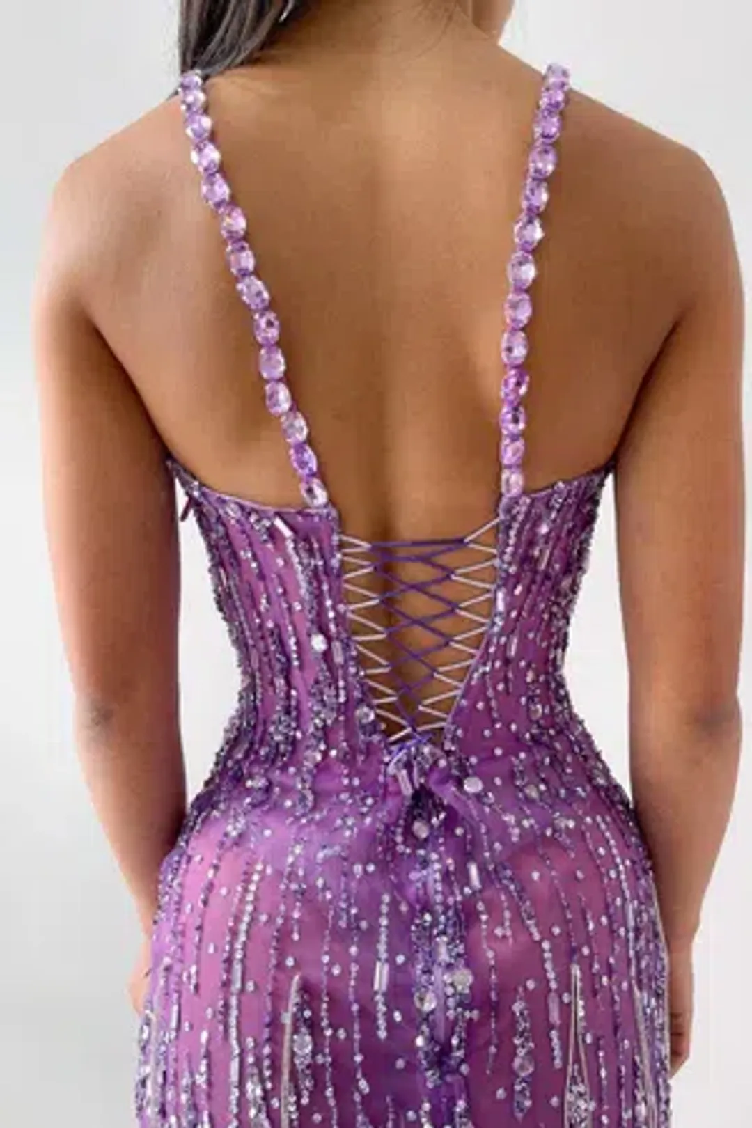 Albina Dyla Liberty Embellished Lilac Beaded Gown – Formal Maxi Dress Size 6 for rent on The Volte - main image