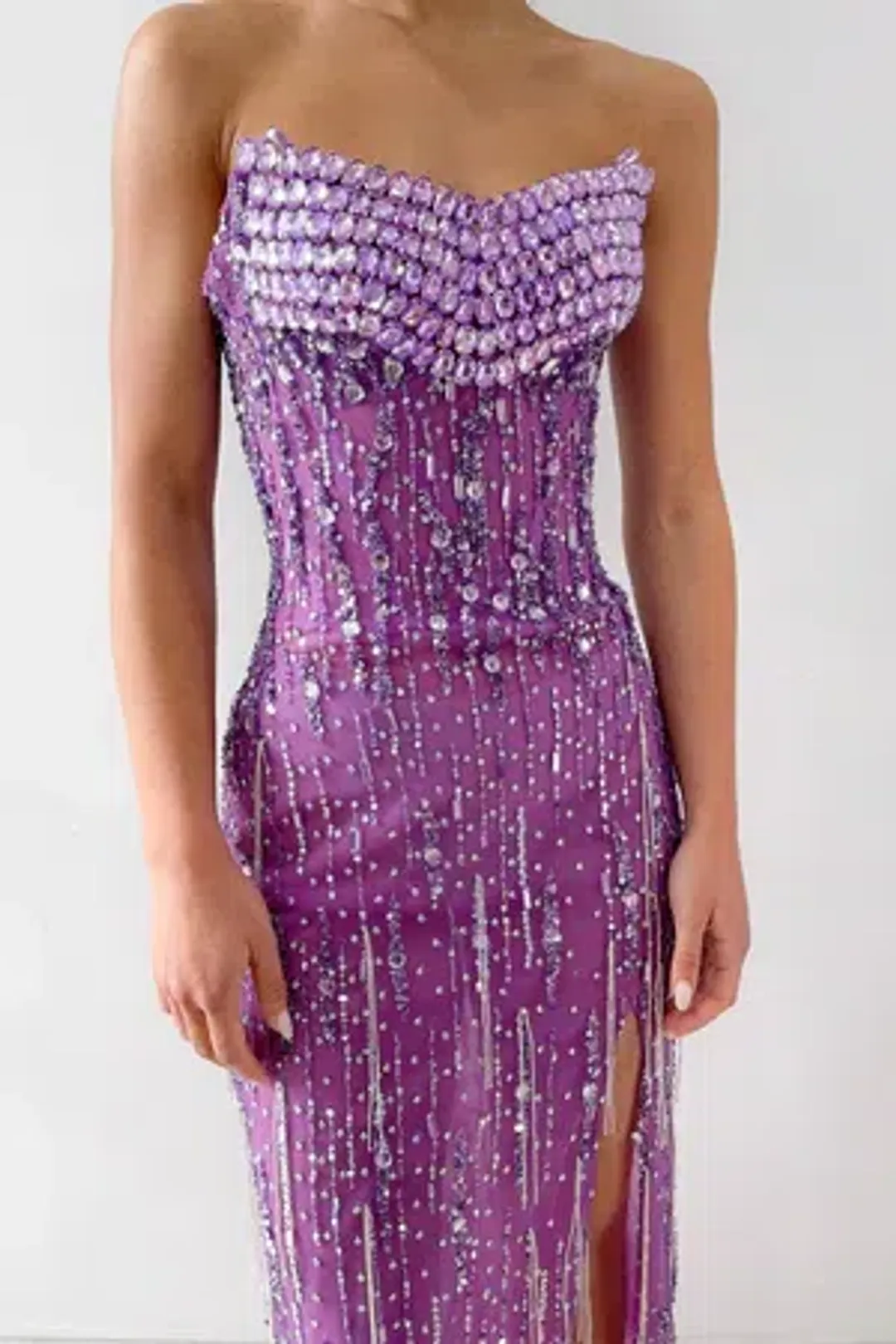 Albina Dyla Liberty Embellished Lilac Beaded Gown – Formal Maxi Dress Size 6 for rent on The Volte - main image
