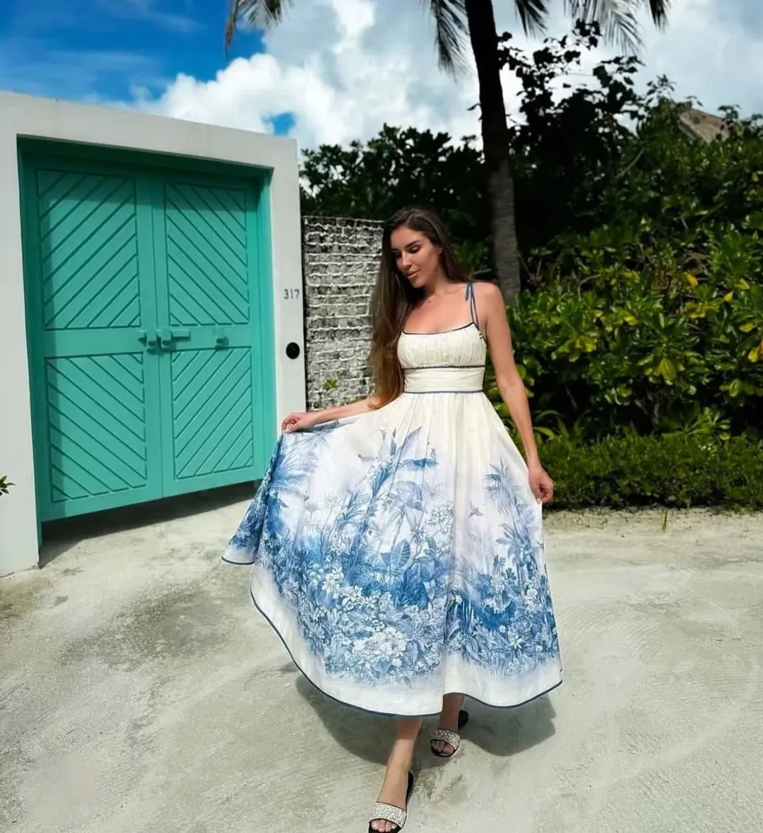 Zimmermann Wylie Picnic Midi Dress in Blue Floral Size 3 AU 14 for rent on The Volte - main image