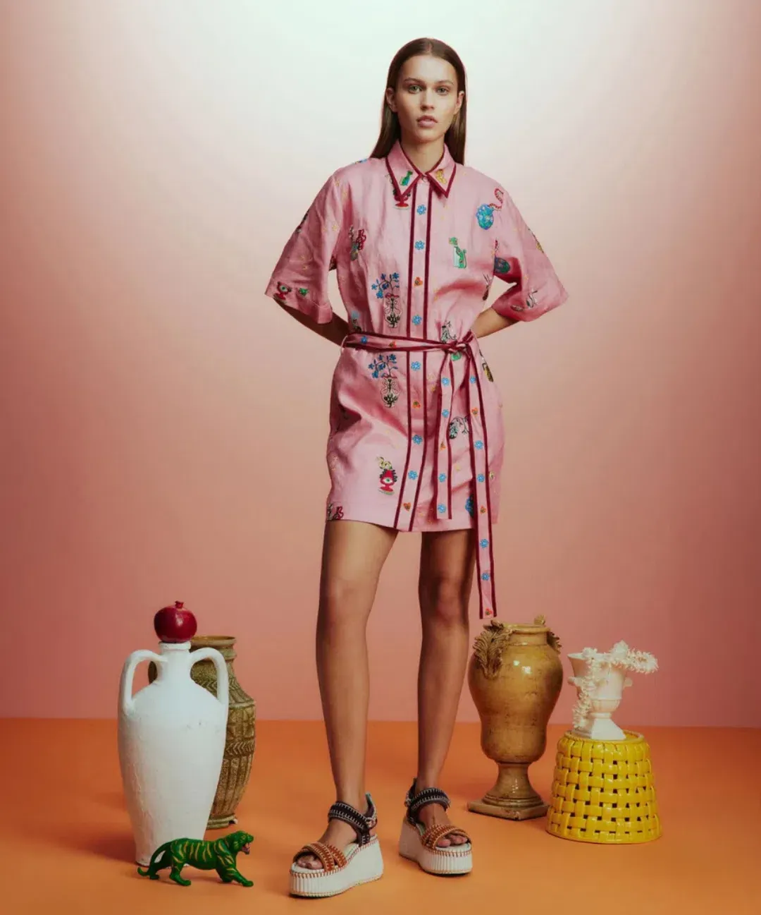 Alemais Timmy Embroidered Mini Dress in Pink Size 8 for rent on The Volte - main image