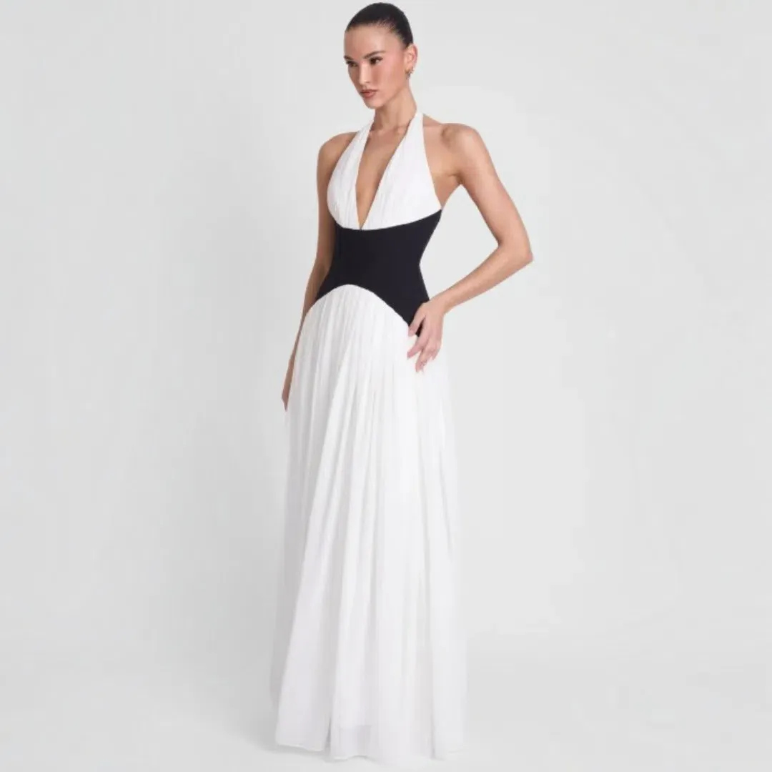LEAU Harlowe Corset Maxi Dress In Black And White Size XS (6-8) for rent on The Volte - main image