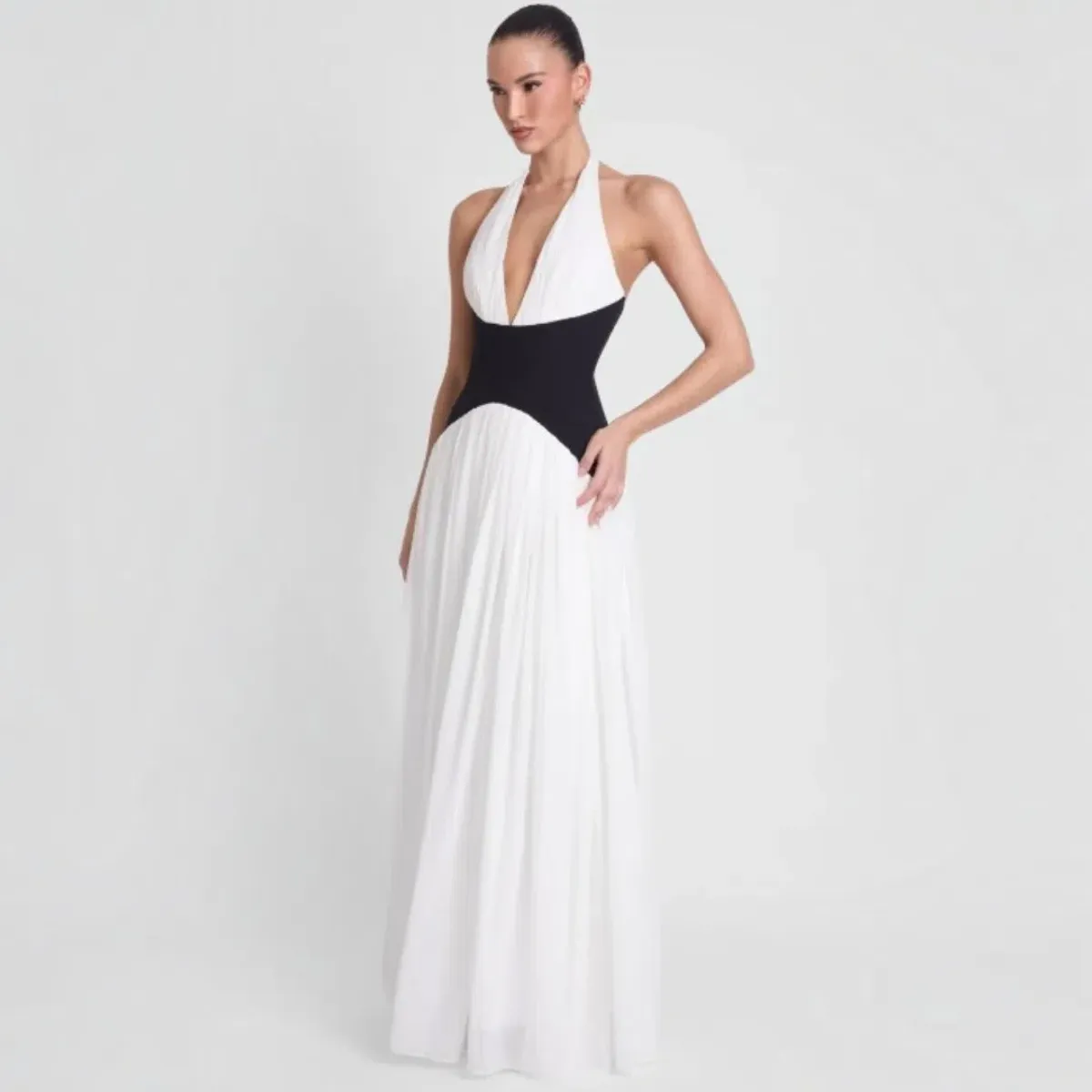 LEAU Harlowe Corset Maxi Dress In Black And White Size XS (6-8) for rent on The Volte - main image
