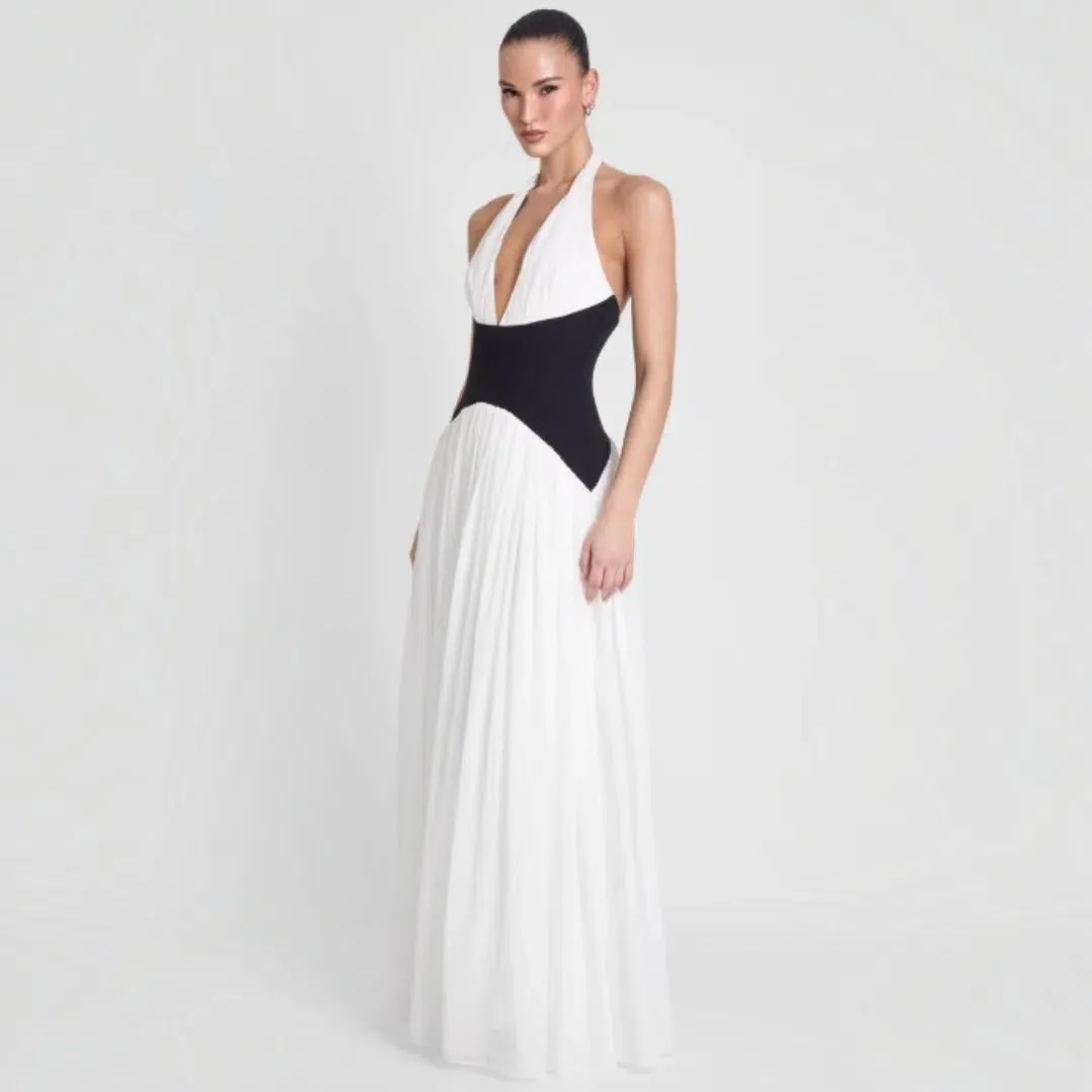 LEAU Harlowe Corset Maxi Dress In Black And White Size XS (6-8) for rent on The Volte - main image