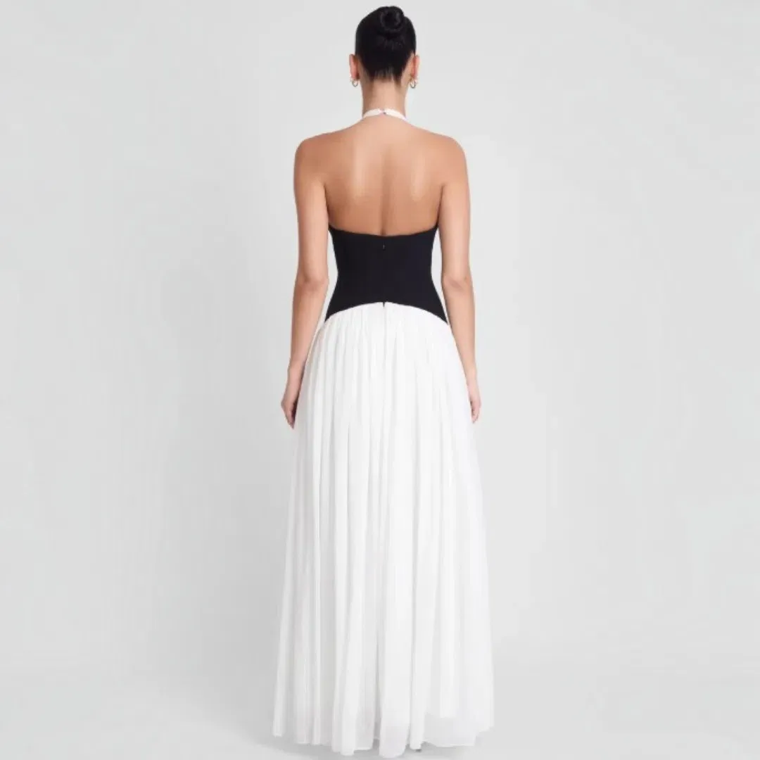 LEAU Harlowe Corset Maxi Dress In Black And White Size XS (6-8) for rent on The Volte - main image