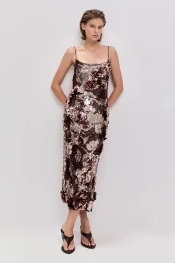 🤎 BRAND NEW AJE Halo Midi Sequin Dress – Size 8 - Chocolate Brown - Formal Outfit🤎 for rent on The Volte - image 7