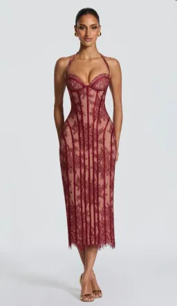 Baby Boo Rona Midi Dress in Burgundy Size M for rent on The Volte - image 1