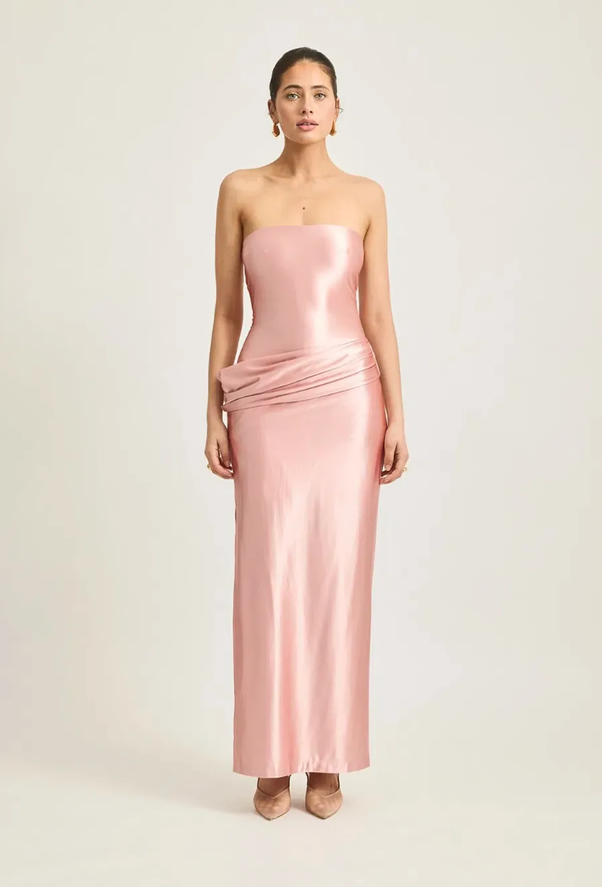 Tojha •  Mylah • Strapless draped satin midi dress • Size 10 for rent on The Volte - main image
