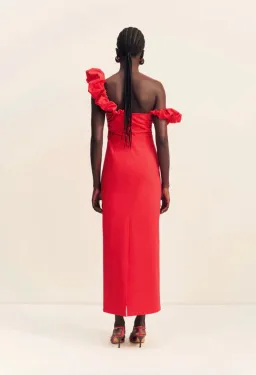 Shona Joy Campbell Ruffle Draped Maxi Dress Goji Red size 14 for rent on The Volte - image 3