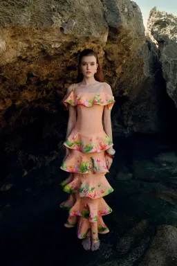 Justin Tong Nirvana Maxi Dress in Orange Tropical Print for rent on The Volte - image 4