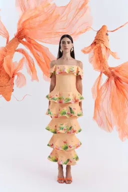 Justin Tong Nirvana Maxi Dress in Orange Tropical Print for rent on The Volte - image 1