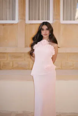 Melissa Chiffon Flower Maxi Dress - Baby Pink for rent on The Volte - image 1