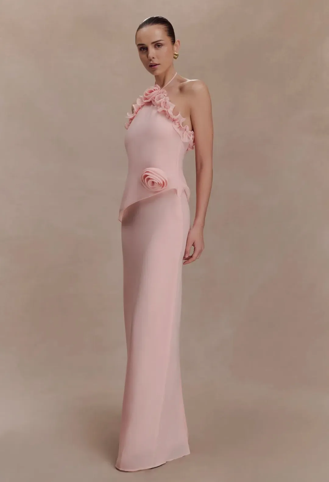 Melissa Chiffon Flower Maxi Dress - Baby Pink for rent on The Volte - main image