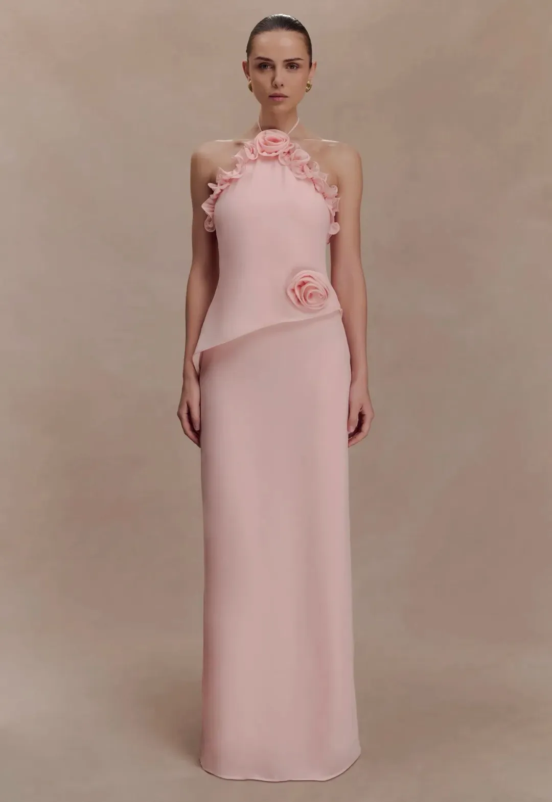 Melissa Chiffon Flower Maxi Dress - Baby Pink for rent on The Volte - main image
