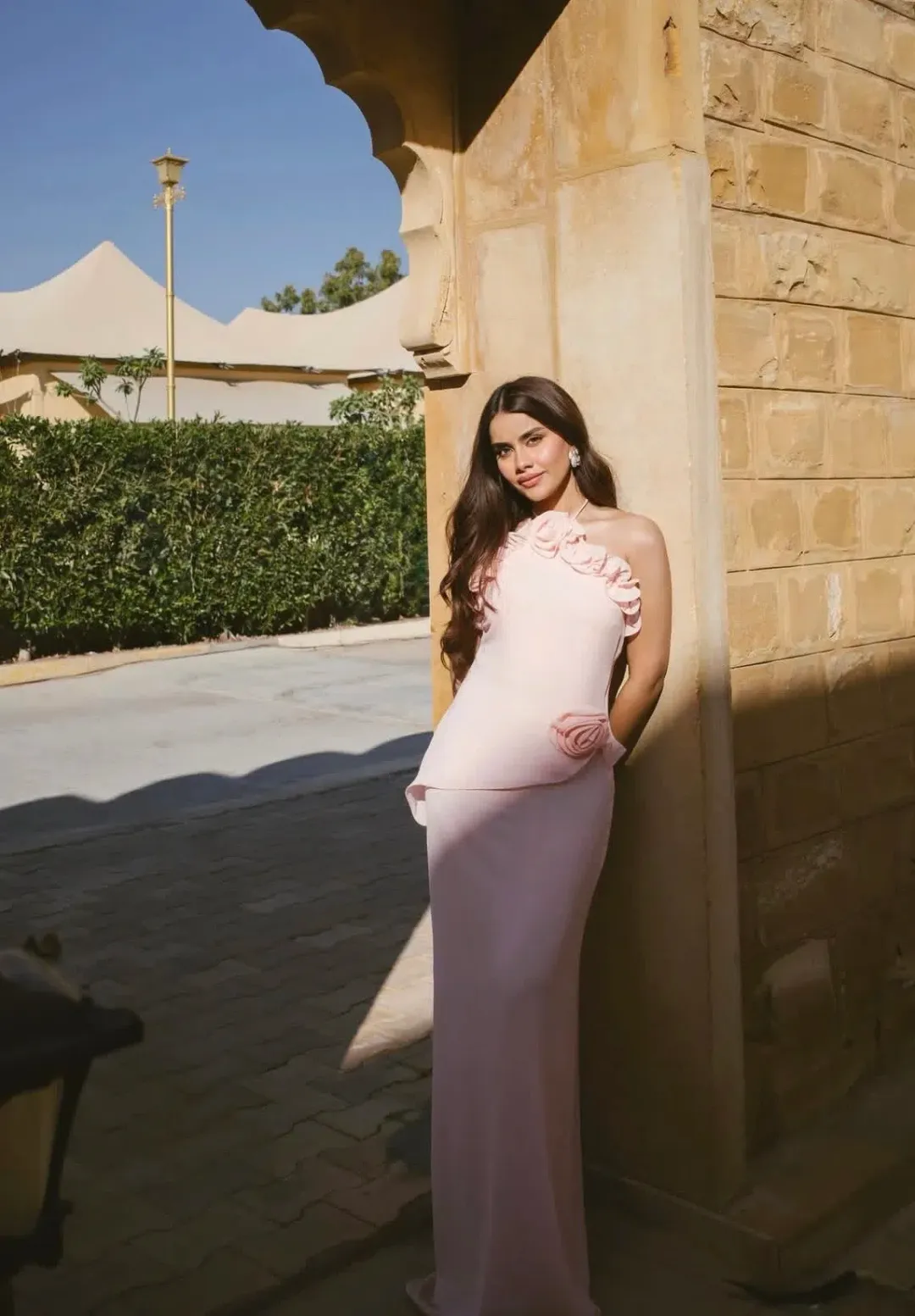 Melissa Chiffon Flower Maxi Dress - Baby Pink for rent on The Volte - main image