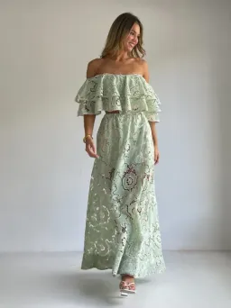 By Nicola Sibella Top & Skirt Set in Mint Lace Size AU 8 for rent on The Volte - image 2
