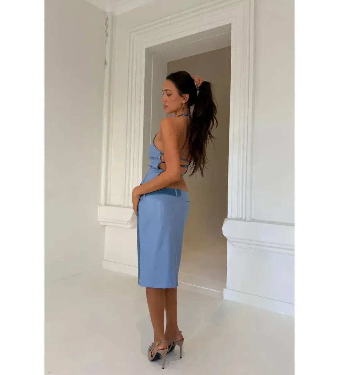 Setaye Azure Halter Top and Midi Skirt Set Blue Size 6 for rent on The Volte - main image