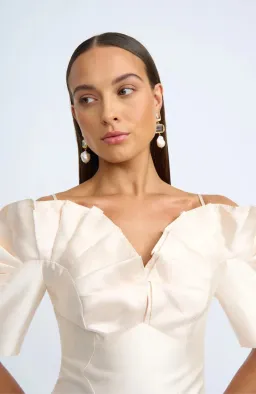 By Johnny Ramira Off Shoulder Mini Dress Champagne Size AU 14 / XL for rent on The Volte - image 2