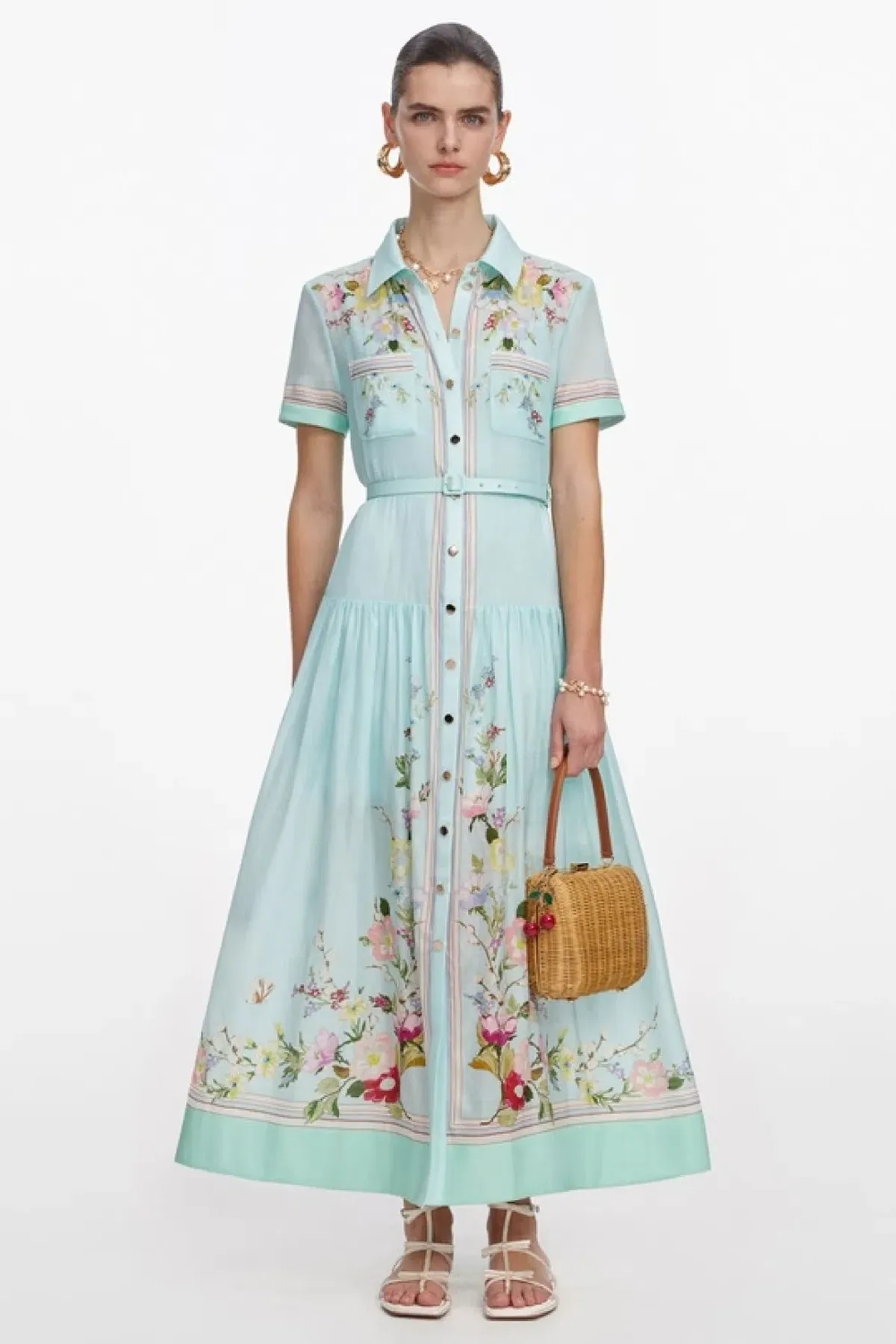 Mint Floral Organza Midi Dress by Self Portrait Size 8 for rent on The Volte - main image