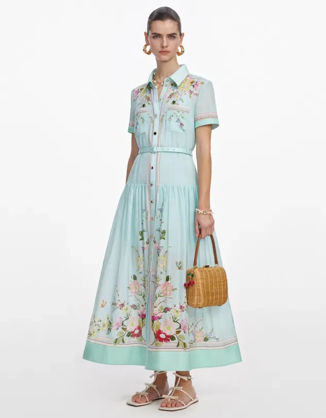 Mint Floral Organza Midi Dress by Self Portrait Size 8 for rent on The Volte - main image