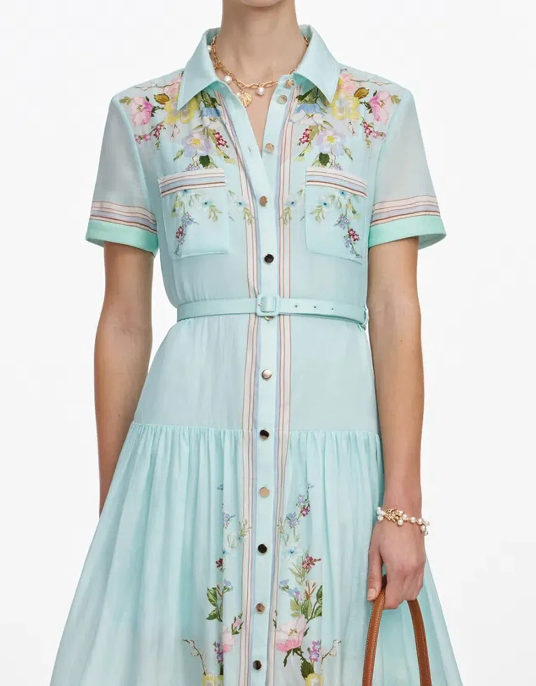 Mint Floral Organza Midi Dress by Self Portrait Size 8 for rent on The Volte - main image