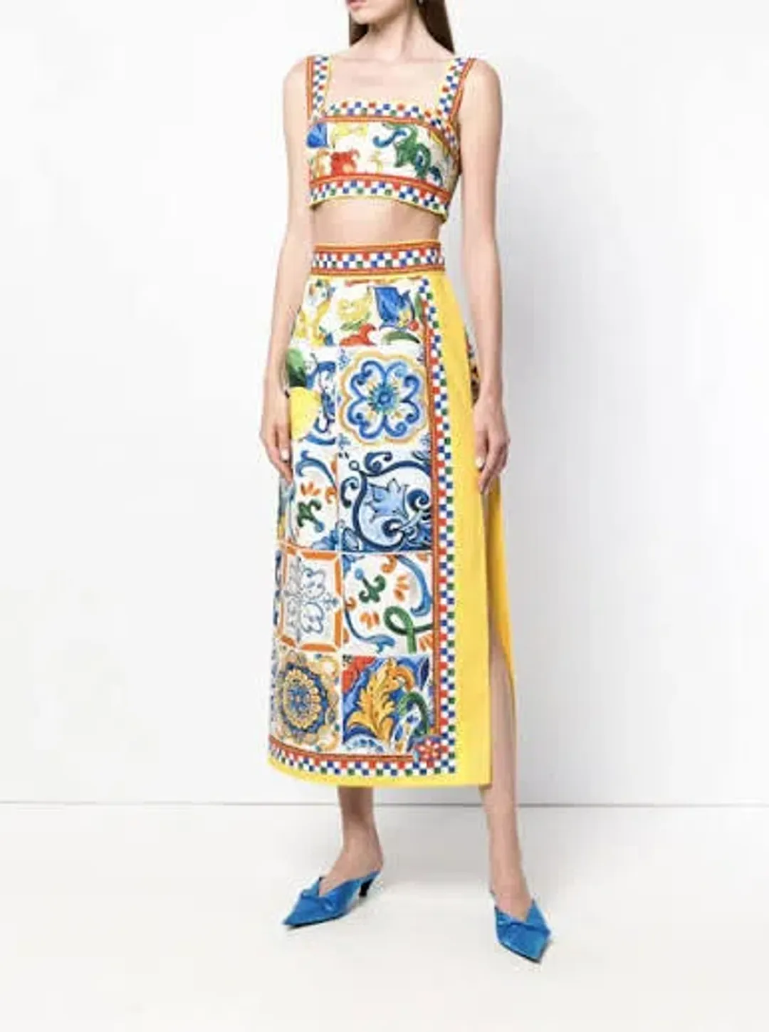DOLCE & GABBANA MAJOLICA PRINT TWO PIECE SET PRINT SIZE 8 for rent on The Volte - main image