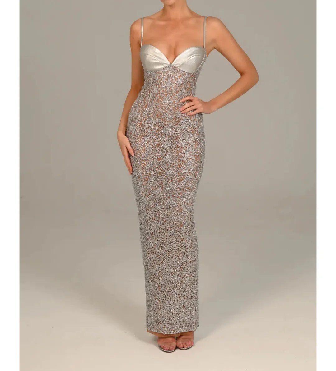 The Dolls House Sira Maxi Dress Silver Size 10 for rent on The Volte - main image
