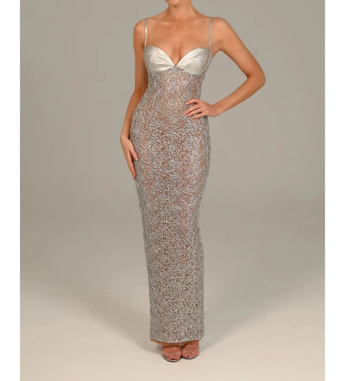 The Dolls House Sira Maxi Dress Silver Size 10 for rent on The Volte - main image