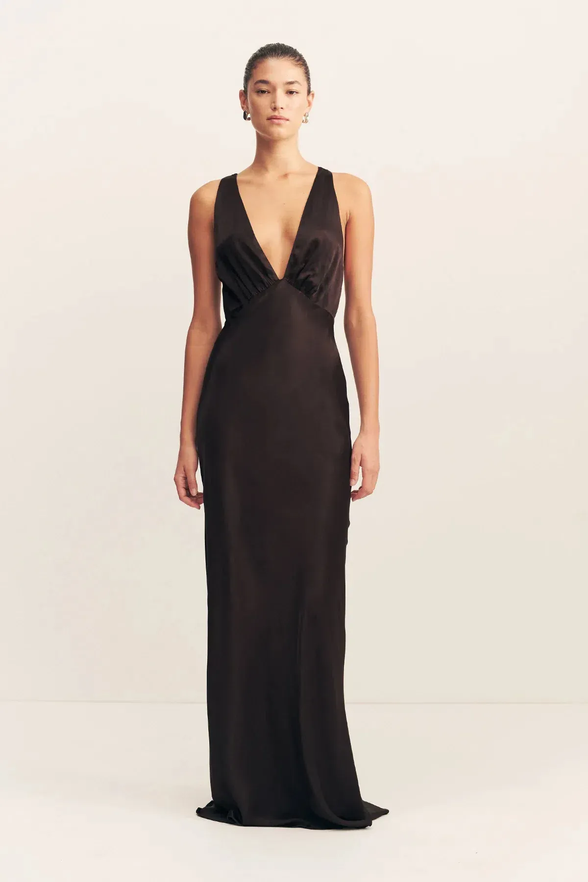 Shona Joy, Signature la lune plunged cross back maxi dress - Black for rent on The Volte - main image