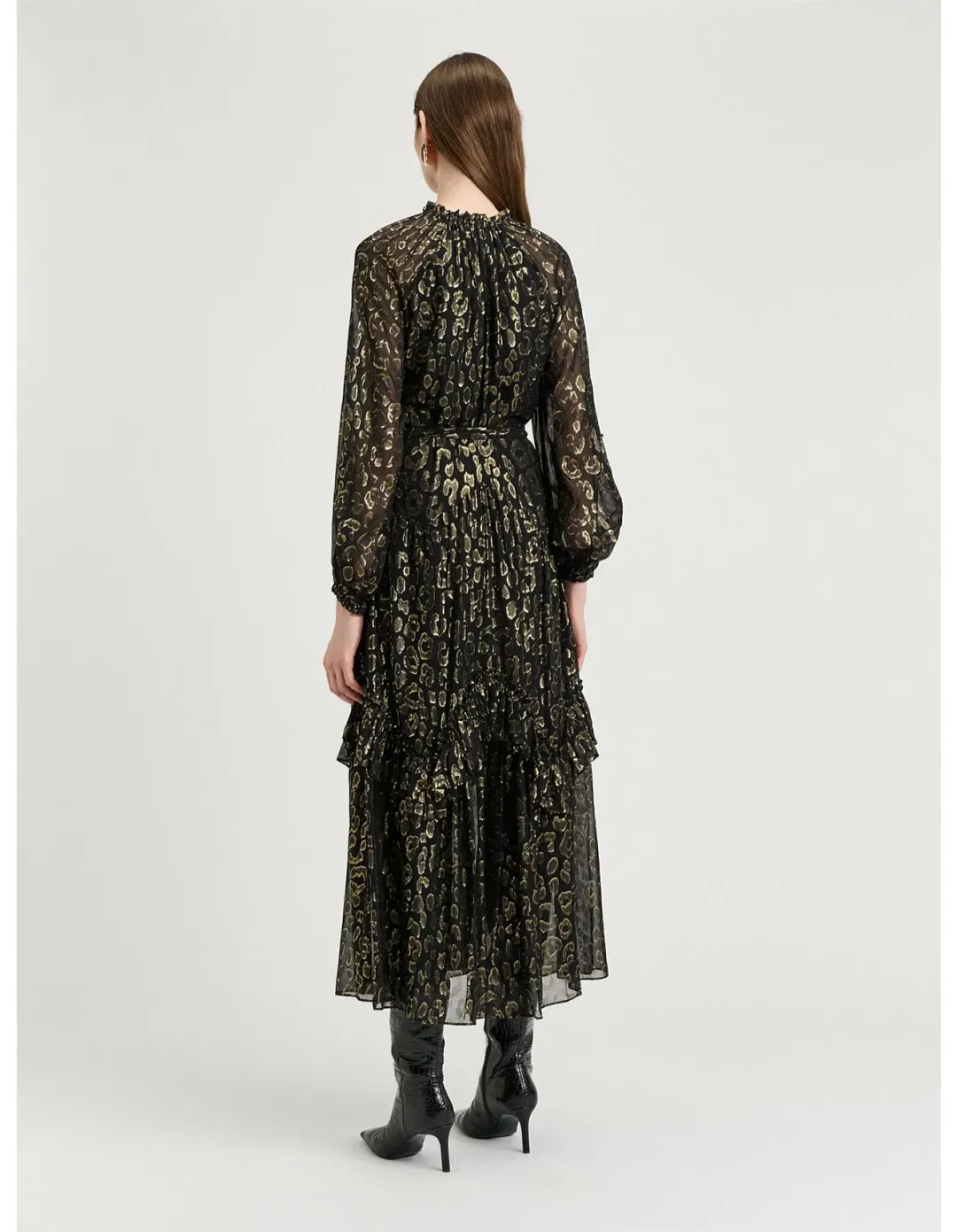 Veronika Maine Metallic Jacquard Georgette Dress Size 6 Black for rent on The Volte - main image