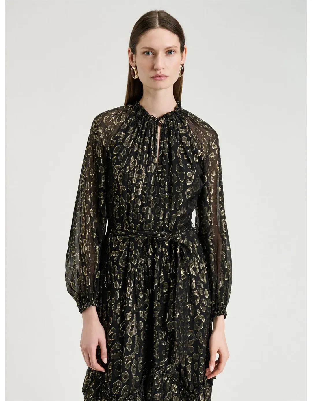 Veronika Maine Metallic Jacquard Georgette Dress Size 6 Black for rent on The Volte - main image