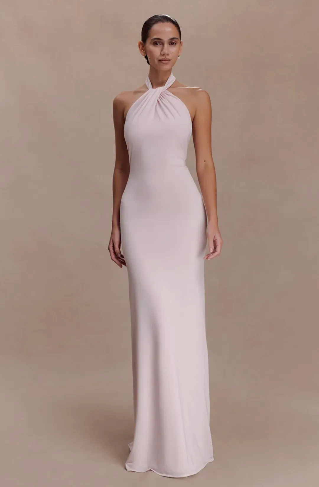 Meshki Elyna Slinky Halter Maxi Dress - Pale Pink size small  for rent on The Volte - main image