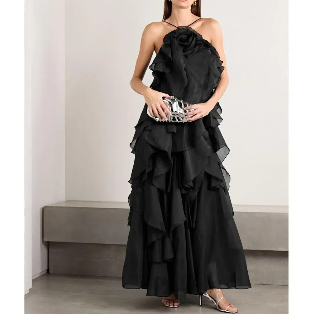 🖤 AJE Pandorea Layered Maxi Dress – Black – Size 12 Formal Tiered Gown 🖤 for rent on The Volte - main image