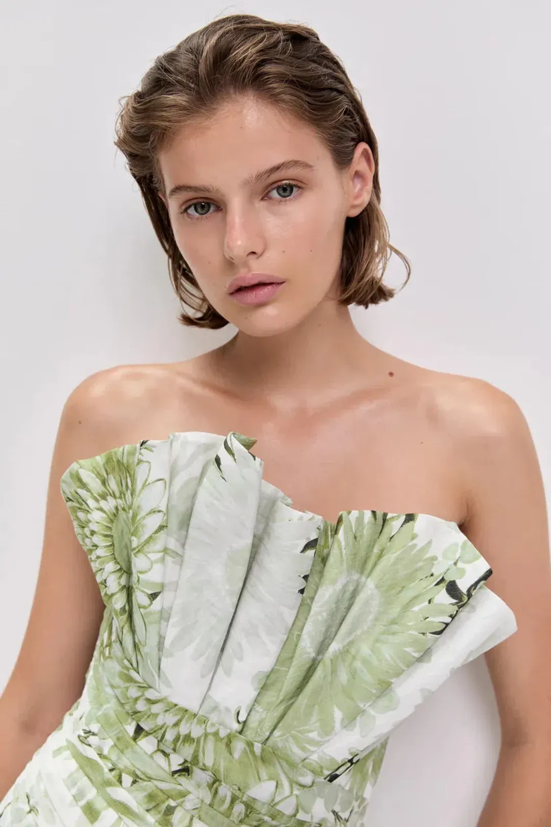 Aje Reflector Maxi Gown Olive Native Floral Size 14 for rent on The Volte - main image