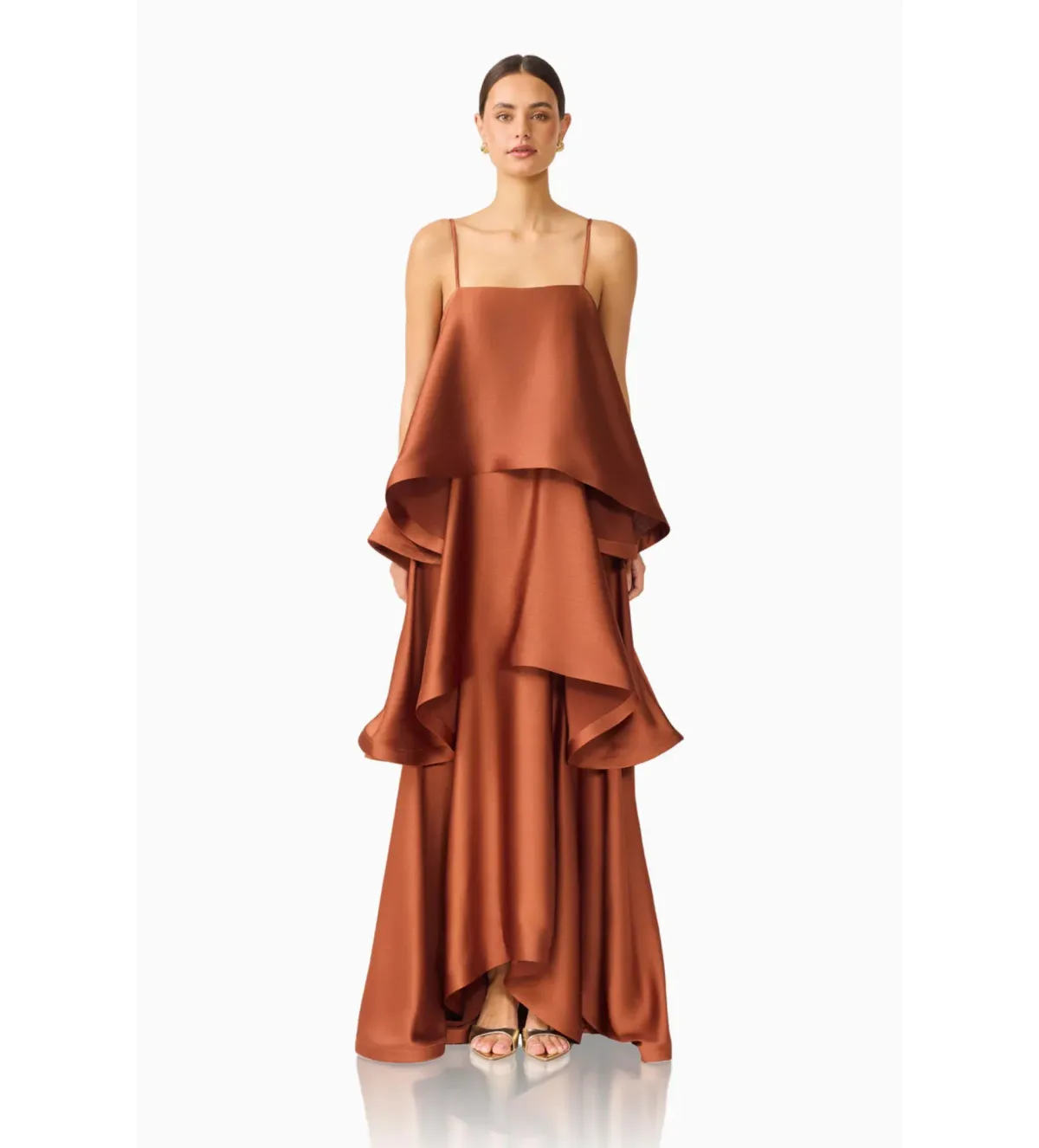 Elliatt Tilly Tiered Maxi Dress in Chestnut Brown Size 14 for rent on The Volte - main image
