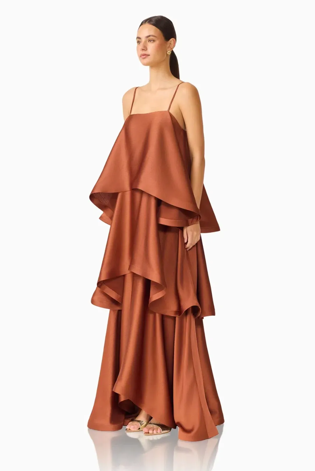 Elliatt Tilly Tiered Maxi Dress in Chestnut Brown sz 14 for rent on The Volte - main image