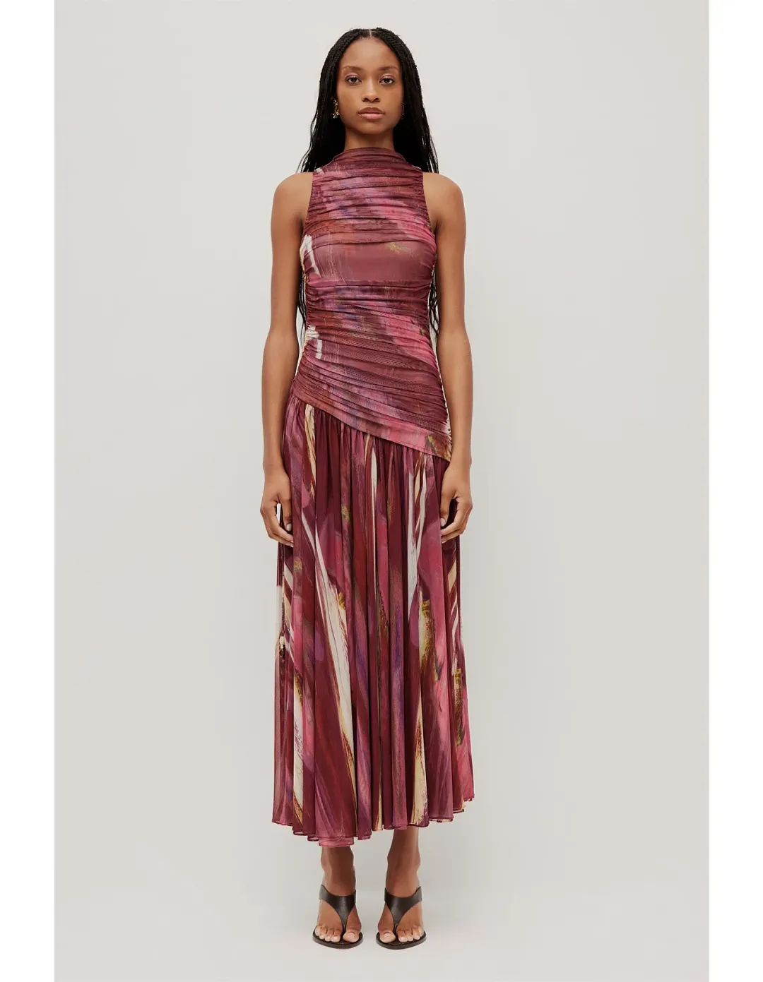 Aje Studio Ines Mesh Maxi Dress Burgundy Size 4 for rent on The Volte - main image