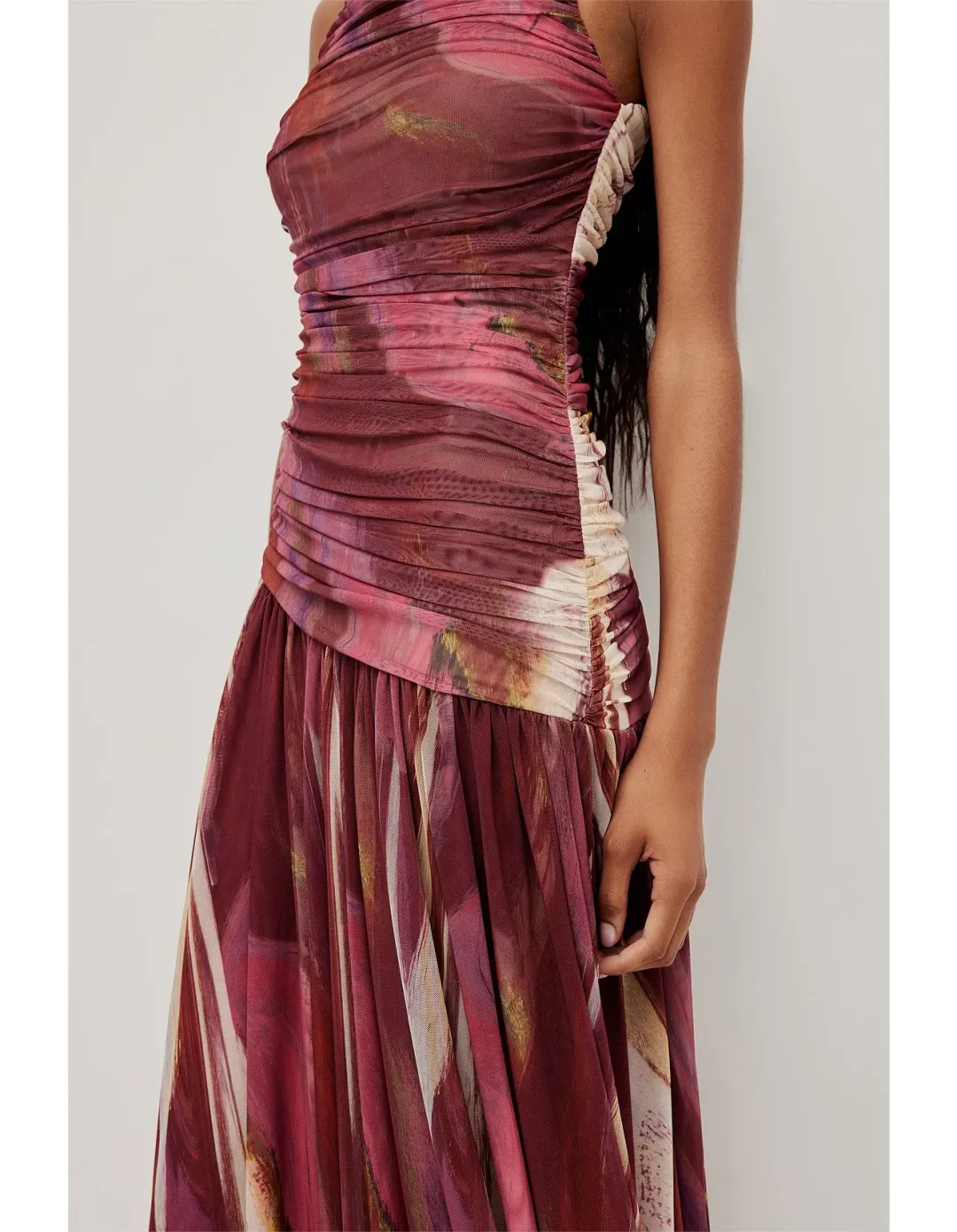 Aje Studio Ines Mesh Maxi Dress Burgundy Size 4 for rent on The Volte - main image