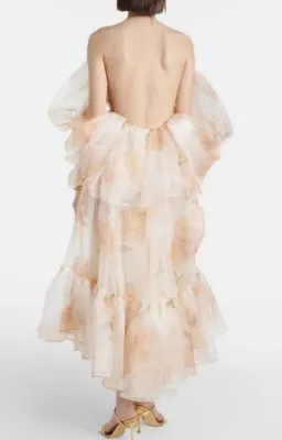 Zimmermann Natura Tiered Floral Silk Halter Neck Midi Dress Cream Peach Size 8 / 0 — Wedding Guest, Races, Cocktail for rent on The Volte - image 17