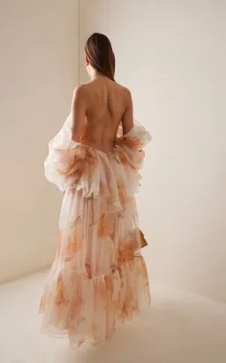 Zimmermann Natura Tiered Floral Silk Halter Neck Midi Dress Cream Peach Size 8 / 0 — Wedding Guest, Races, Cocktail for rent on The Volte - image 5