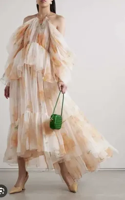 Zimmermann Natura Tiered Floral Silk Halter Neck Midi Dress Cream Peach Size 8 / 0 — Wedding Guest, Races, Cocktail for rent on The Volte - image 18